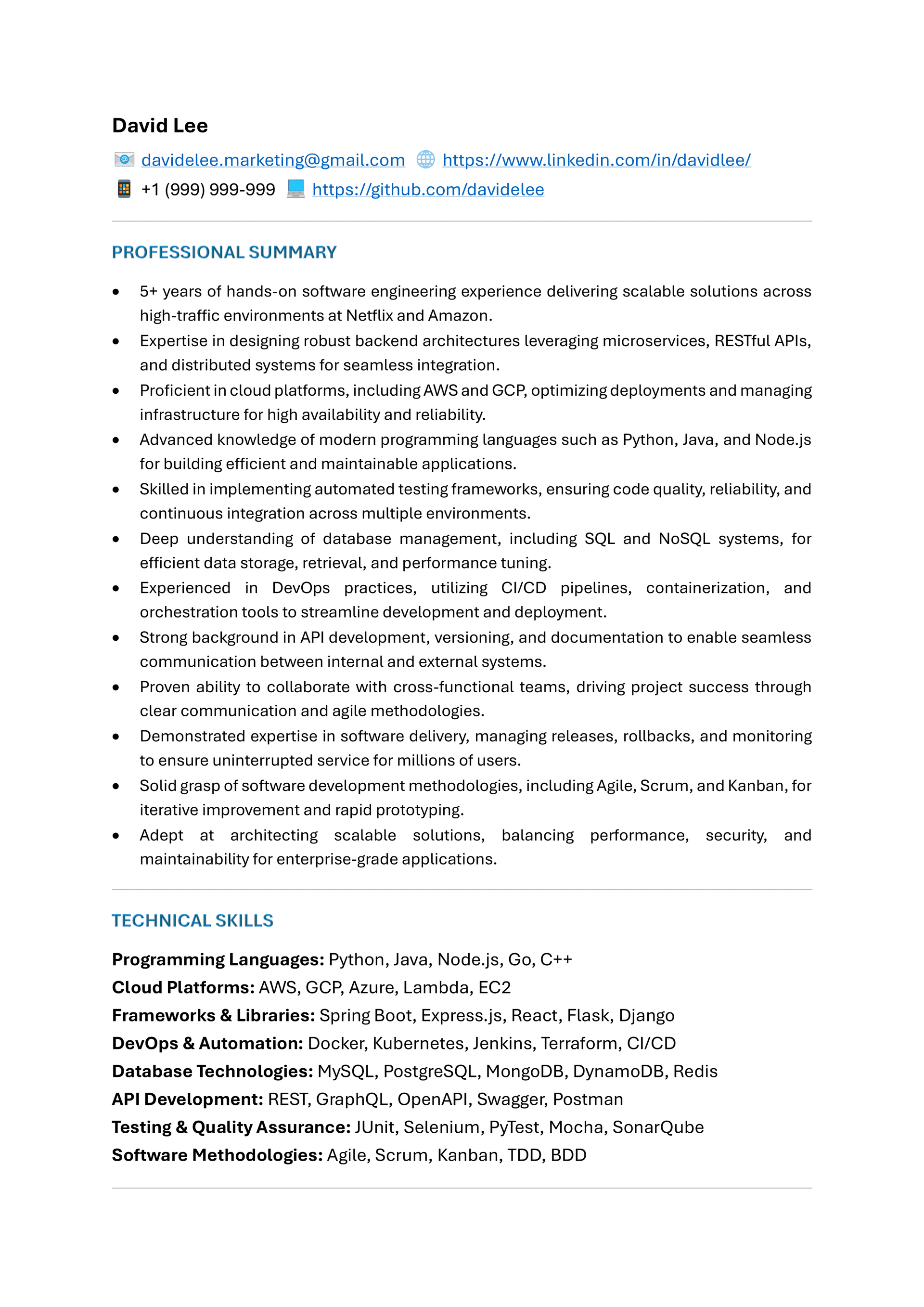 AI Modern resume template — page 1