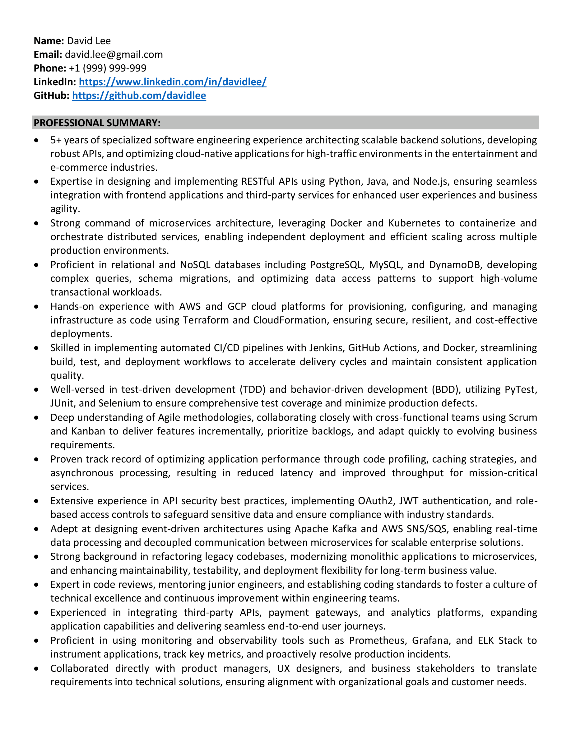 Corp to Corp resume template preview