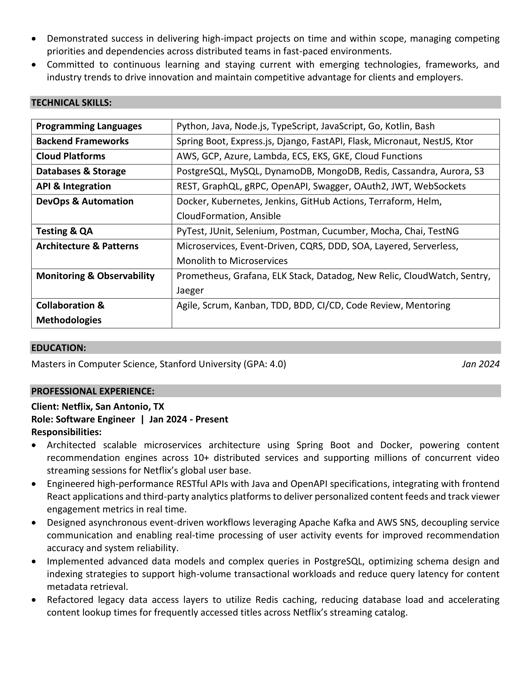Corp to Corp resume template — page 2