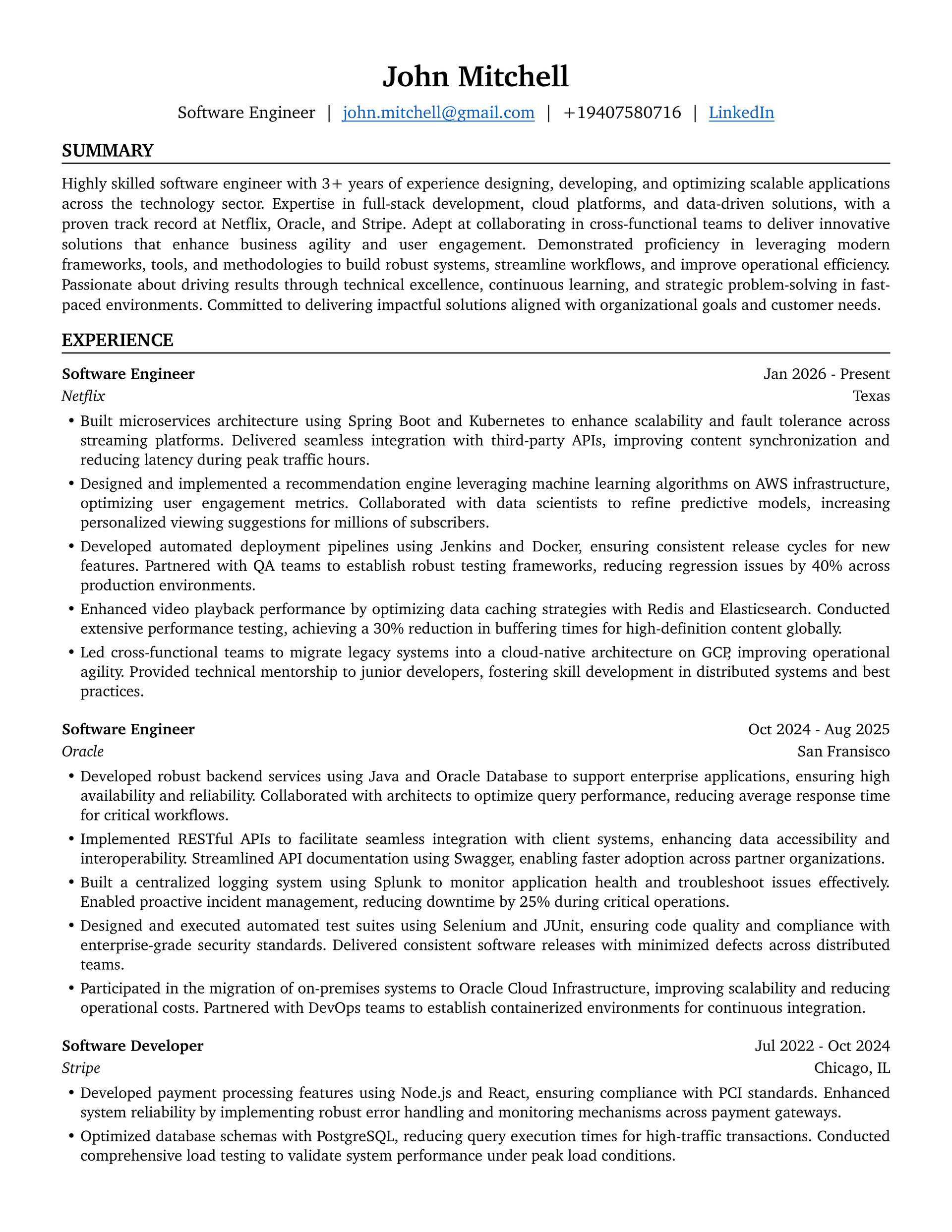 Classic resume template — page 1
