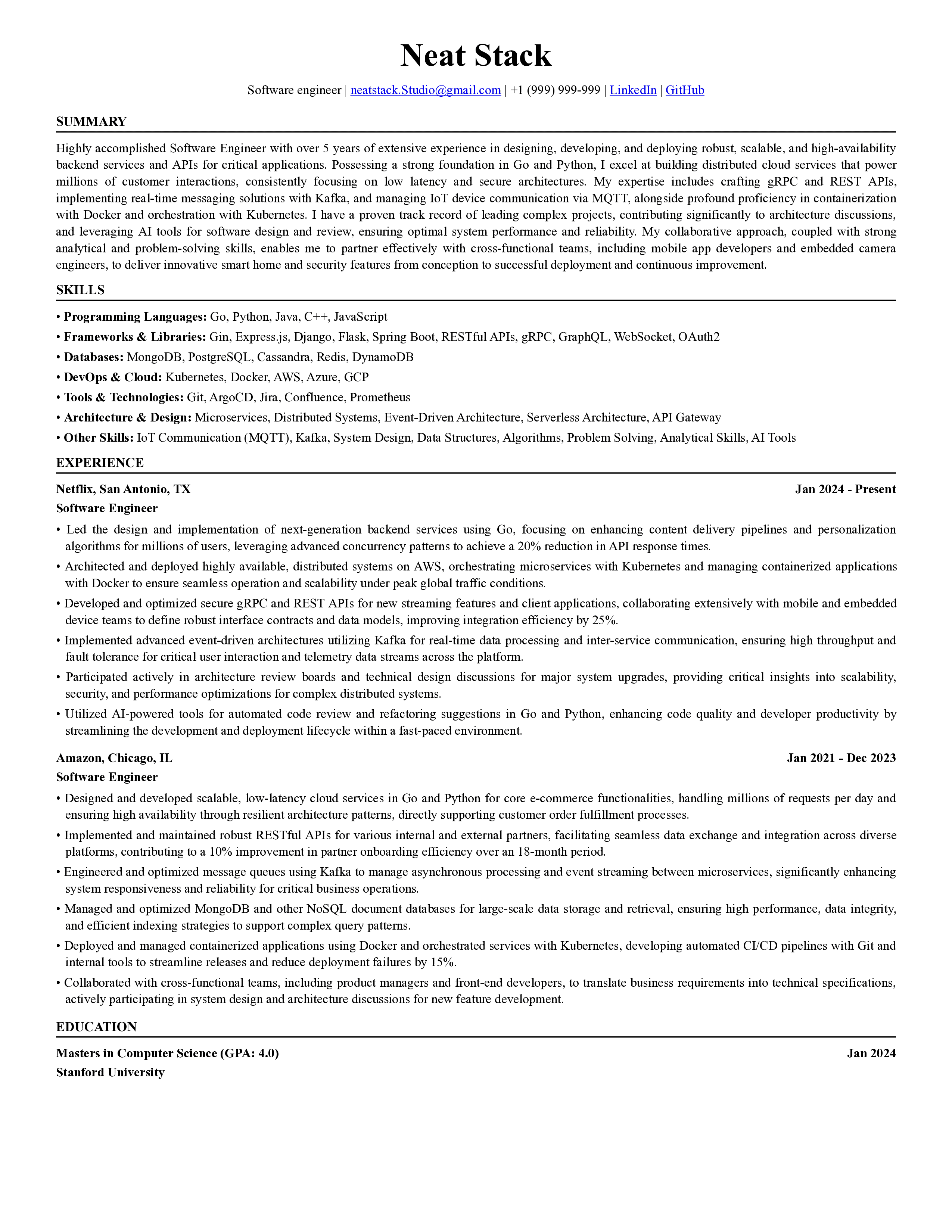 Professional resume template preview